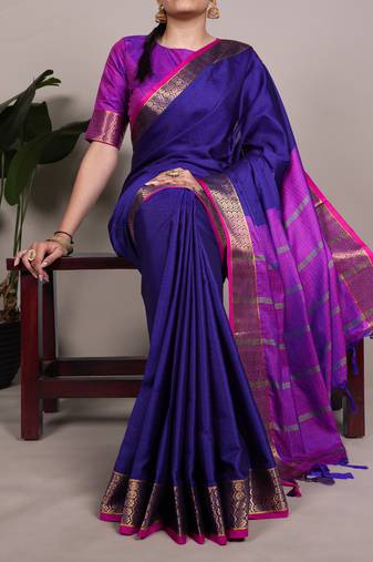 elegant poly cotton saree adorned with premium zari weaving work