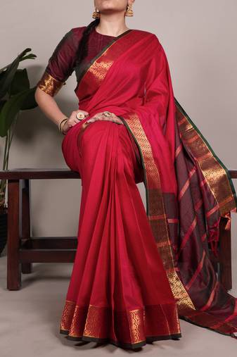 elegant poly cotton saree adorned with premium zari weaving work