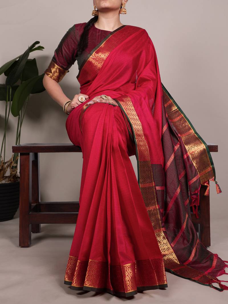 elegant poly cotton saree adorned with premium zari weaving work