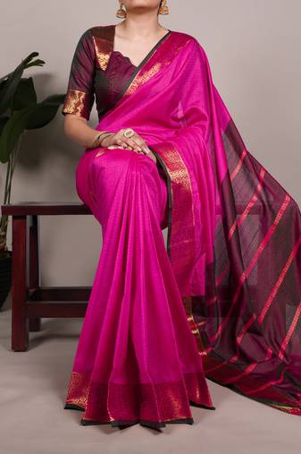 elegant poly cotton saree adorned with premium zari weaving work