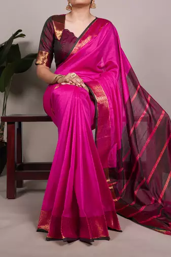 elegant poly cotton saree adorned with premium zari weaving work