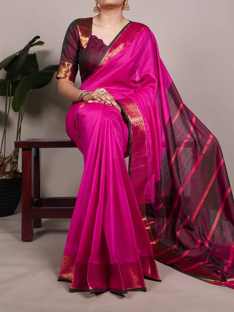 elegant poly cotton saree adorned with premium zari weaving work