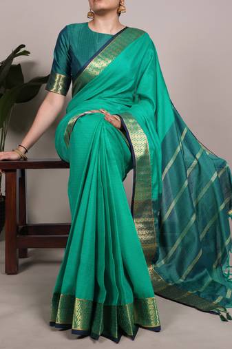 elegant poly cotton saree adorned with premium zari weaving work