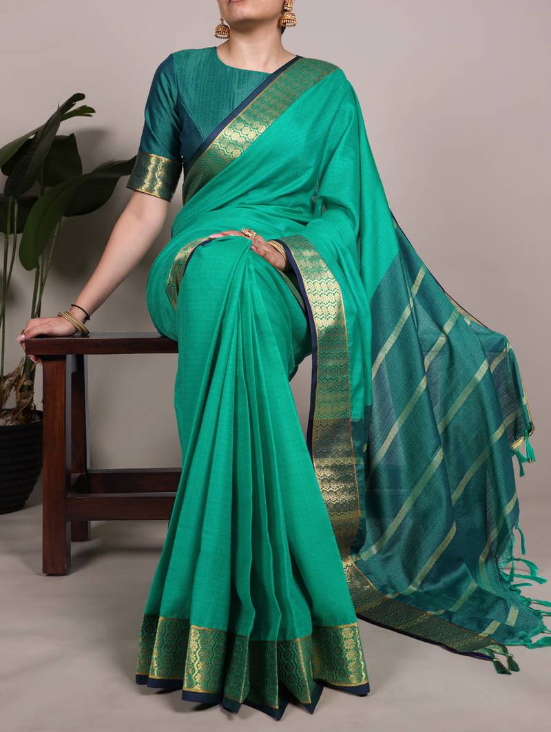 elegant poly cotton saree adorned with premium zari weaving work