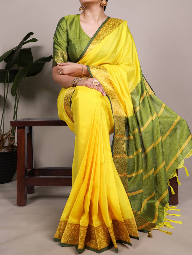 elegant poly cotton saree adorned with premium zari weaving work