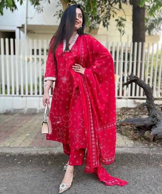  Rayon Printed Work Straight Kurta Pant and Dupatta Set 1