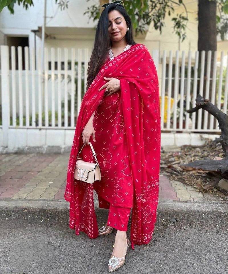 Women's Beautiful Rayon Fabric Printed Work Straight Kurta Pant and Dupatta Set