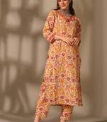 Floral printed v neck rayon kurta set for women