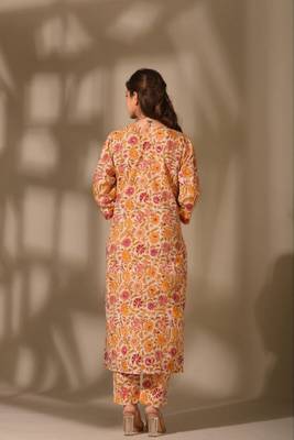 Floral printed v neck rayon kurta set for women 2