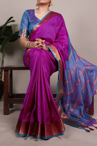 elegant poly cotton saree adorned with premium zari weaving work
