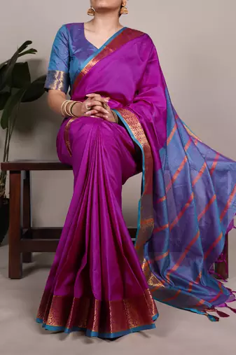 elegant poly cotton saree adorned with premium zari weaving work