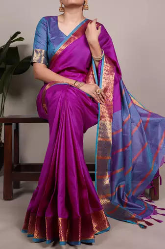 elegant poly cotton saree adorned with premium zari weaving work