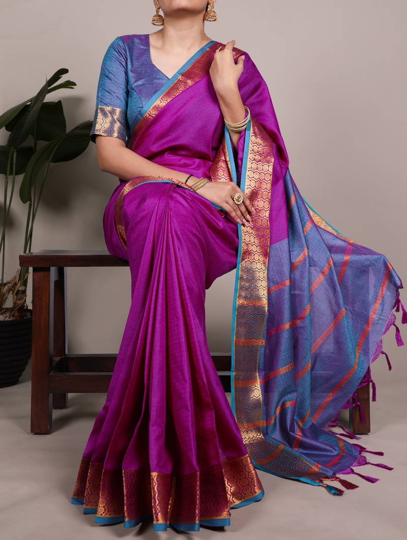 elegant poly cotton saree adorned with premium zari weaving work