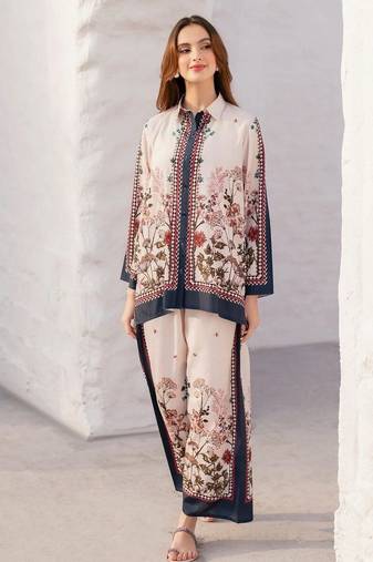 Floral printed long sleeves rayon co-ords set