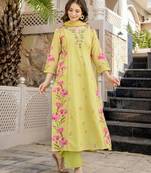  Chanderi Printed Work Straight Kurta Pant and Dupatta Set