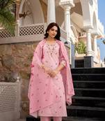 Women's Beautiful Chanderi Fabric Printed Work Straight Kurta Pant and Dupatta Set