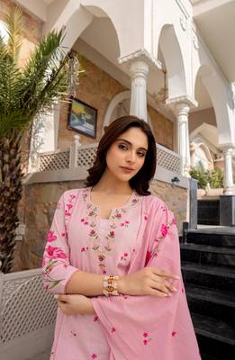  Chanderi Printed Work Straight Kurta Pant and Dupatta Set 2