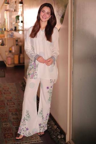 Printed round neck long sleeves co-ords set