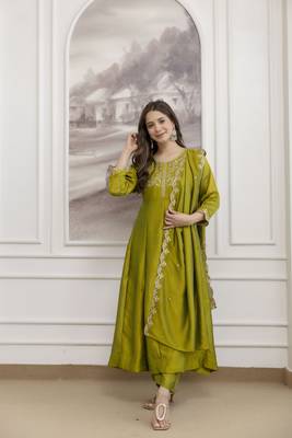  Vichitra Silk Embroidery Work Flared Anarkali Pant and Dupatta Set 3