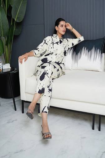 Women's collar neck printed co-ords set