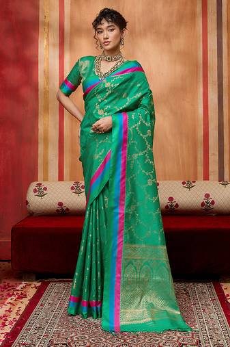 sea green weaving satin art silk festival trendy saree
