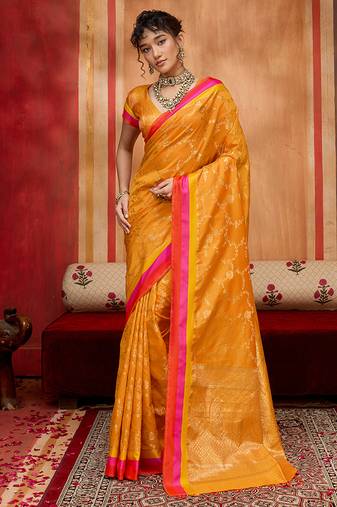 orange weaving satin art silk festival trendy saree