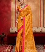 orange weaving satin art silk festival trendy saree