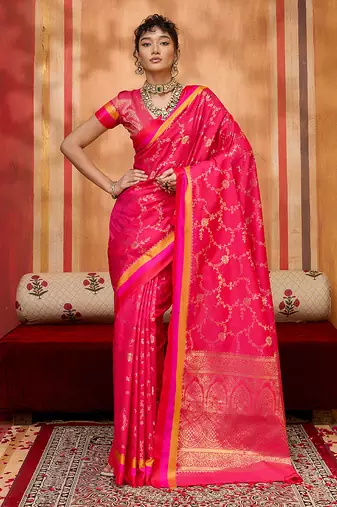 rani pink weaving satin art silk festival trendy saree