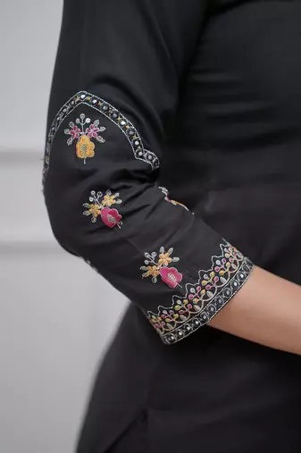  Viscose Silk Embroidery Work Straight Kurta Pant and Dupatta Set