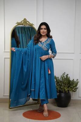  Parmpara Embroidery Work Flared Kurta Pant and Dupatta Set 1