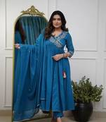  Parmpara Embroidery Work Flared Kurta Pant and Dupatta Set