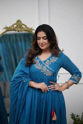  Parmpara Embroidery Work Flared Kurta Pant and Dupatta Set 2