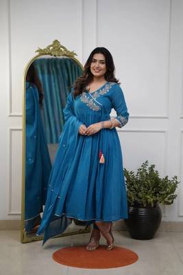  Parmpara Embroidery Work Flared Kurta Pant and Dupatta Set 4