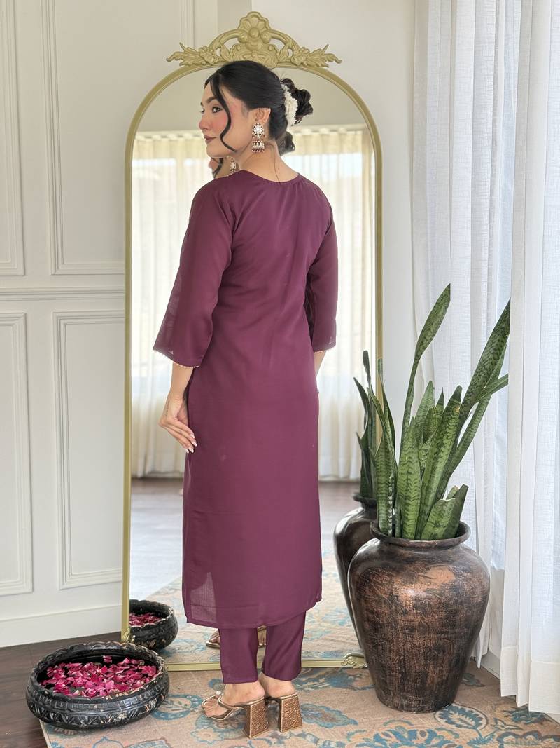 Women's Gorgeous Rayon Fabric Embroidery Work Straight Kurta Pant and Dupatta Set