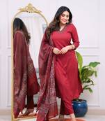 Women's  Parmpara Embroidery Work Straight Kurta Pant and Dupatta Set