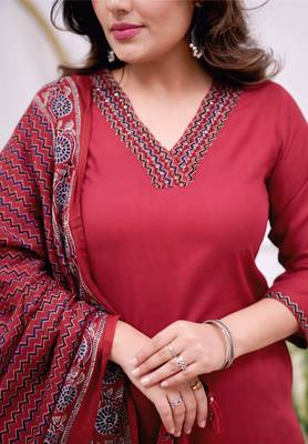 Women's  Parmpara Embroidery Work Straight Kurta Pant and Dupatta Set 2