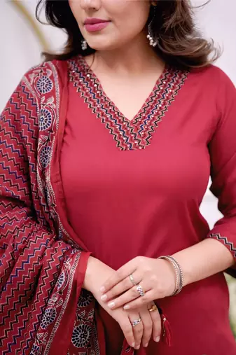 Women's  Parmpara Embroidery Work Straight Kurta Pant and Dupatta Set