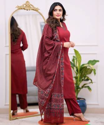 Women's  Parmpara Embroidery Work Straight Kurta Pant and Dupatta Set 3