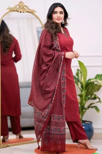Women's  Parmpara Embroidery Work Straight Kurta Pant and Dupatta Set