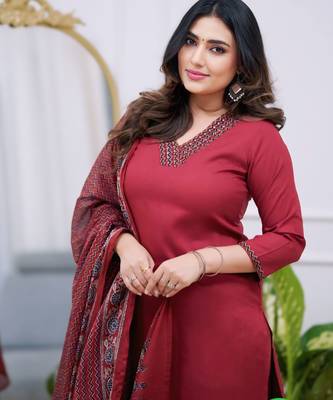 Women's  Parmpara Embroidery Work Straight Kurta Pant and Dupatta Set 5