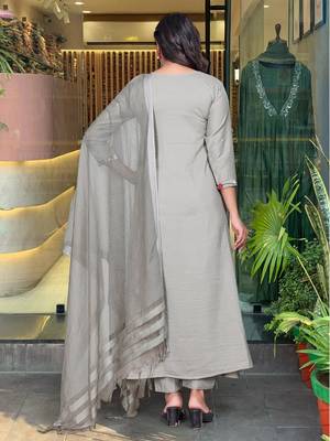 Women's  Chinon Viscose Embroidery Work Straight Kurta Pant and Dupatta Set 4