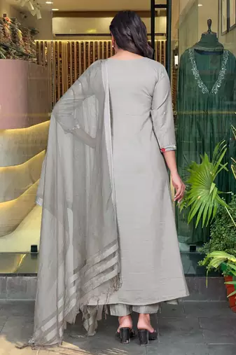 Women's  Chinon Viscose Embroidery Work Straight Kurta Pant and Dupatta Set