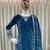 Sea blue velvet sequence embroidery work kurta & bottom with dupatta