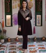 Purple velvet sequence embroidery work top with plazzo