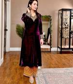 Purple velvet sequence embroidery with real mirror work suit & plazzo with dupatta