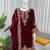 Maroon viscose velvet cording sequence with moti work top bottom with dupatta