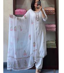 Women's  Georgette Butti Embroidery Work Straight Kurta Pant and Dupatta Set
