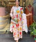Women's Gorgeous Cotton Fabric Printed Work Straight Kurta Pant and Dupatta Set