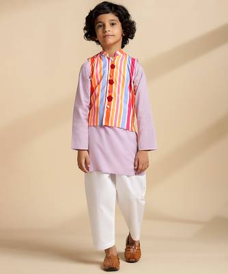 Multicolor printed cotton nehru jacket set 1