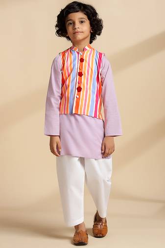 Multicolor printed cotton nehru jacket set